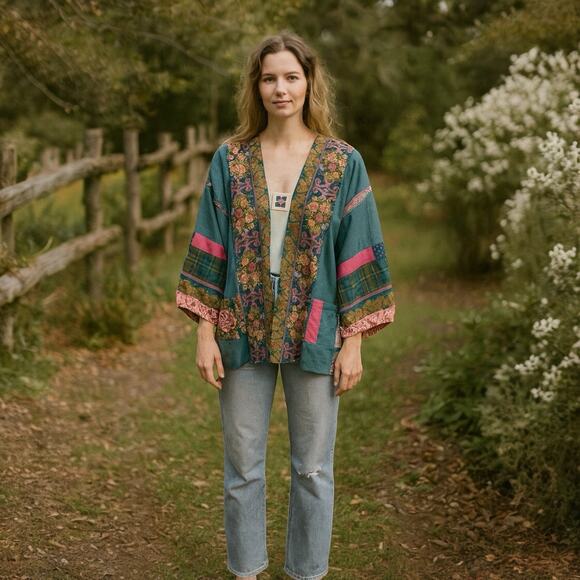 Vng Original Suzanne MacKay Reversible Patchwork Kimono L/XL Sautee Nacoochee GA - Picture 1 of 8